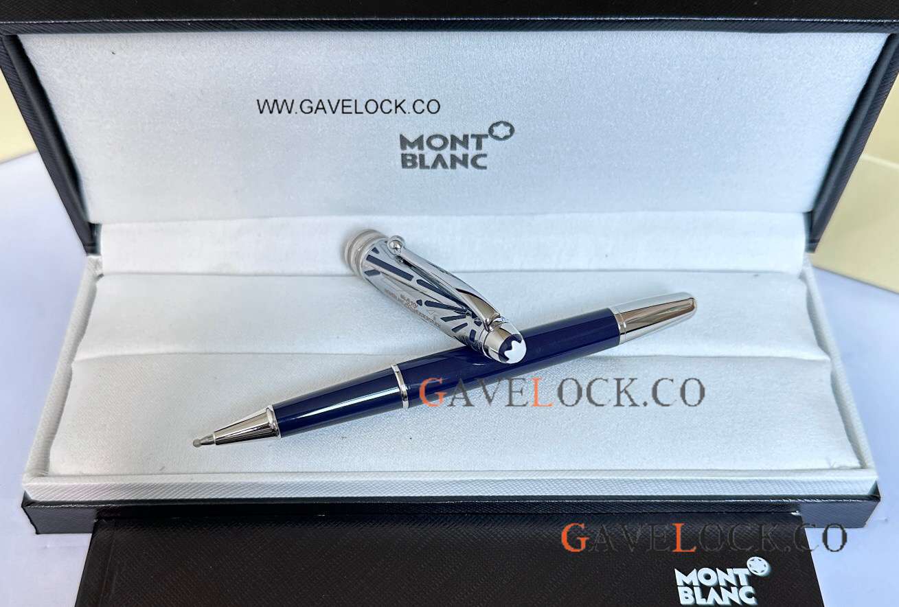 New Copy Mont blanc 100 Meisterstück 164 Roller ball Pen Silver Cap Blue